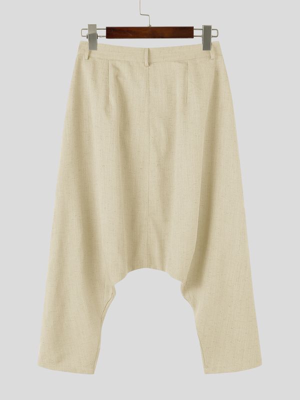 Men's Avant-Garde Low Drop Crotch Button Fly Deep Pleated Ankle Length Harem Pant SKUL84002