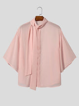 Men's Avant-Garde New Romanticism Sheer Organza Long Pussy-Bow Shirt SKUL68398