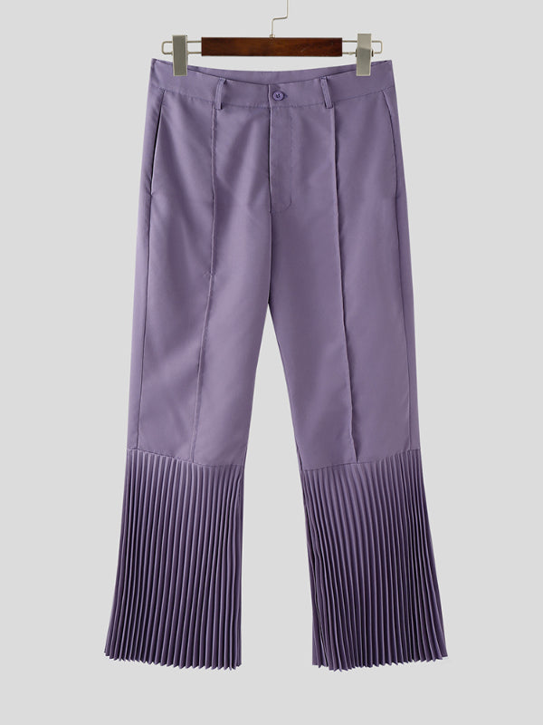Men's Solid Color Pleated Flared Pant SKUL24742