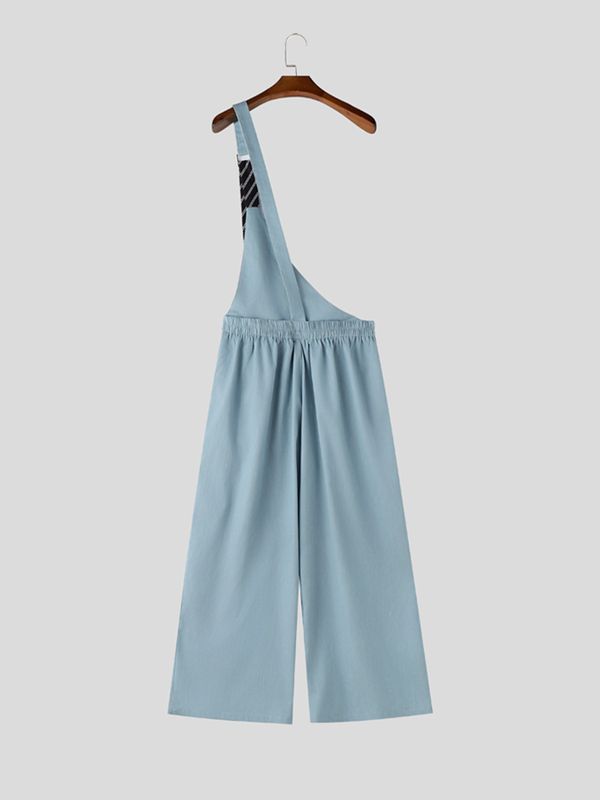 Men's Avant-Garde Deconstructed Asymmetric One-Shoulder Suspender High-Waist Jumpsuit SKUL73642