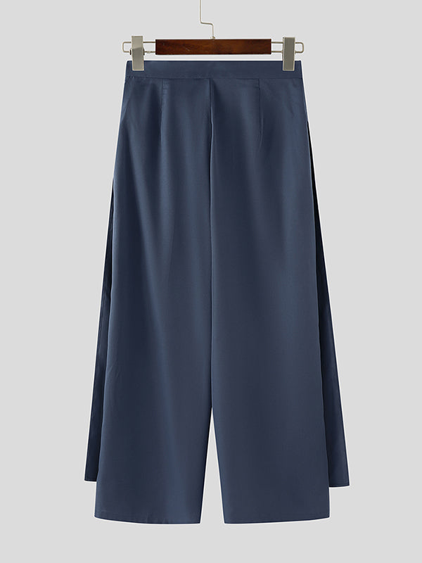 Men's Solid Color Layered Wide Leg Casual Pant SKUL30427