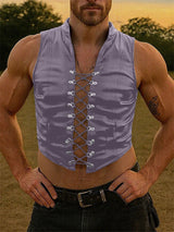 Men's Leather Cropped Lace Up Waistcoat SKUL22304