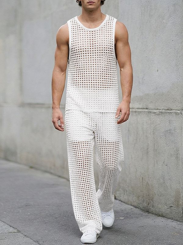 Men's Hollow Out Crochet Mesh Two Pieces Outfit SKUL60175