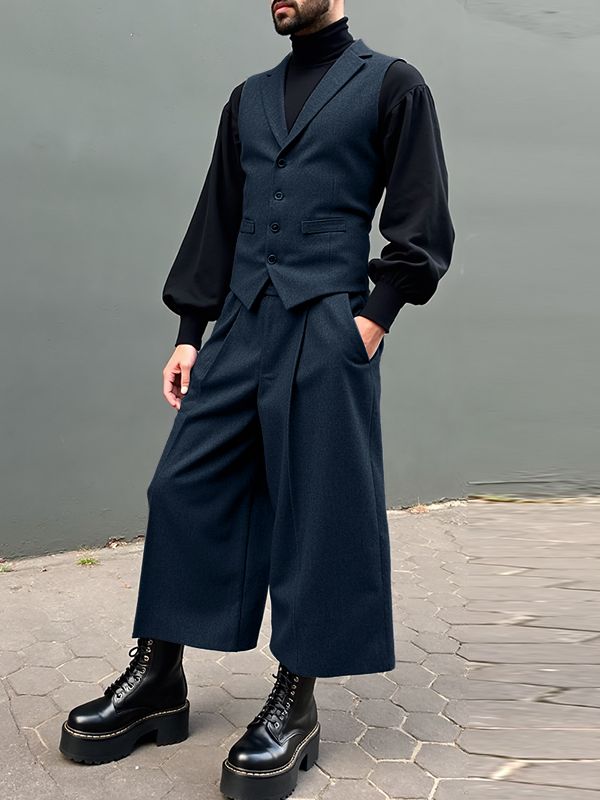 Men's Solid Color Textured Two Pieces Outfit SKUL35110