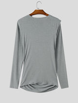 Men's High Street Urban Casual Shirred Wrap Metal Accent Long Sleeve Slash Neck T-shirt SKUL81733