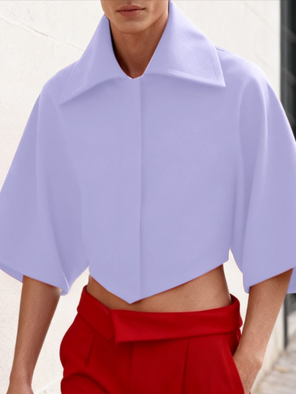 Men's Solid Color Wide Cuff Cropped Casual Shirt SKUL45372