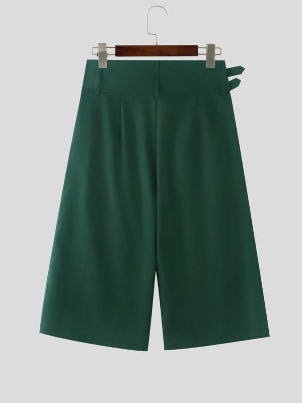 Men's Avant-Garde Gothic High Waist Buckle Wide Leg Culotte Pant SKUL65884