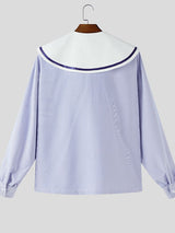 Men's Striped Sailor Collar Long Sleeve Shirt SKUL46537