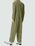 Mens Solid Lapel Casual Long Sleeve Jumpsuit SKUK31957