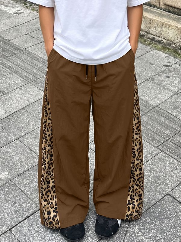 Men's Y2K Streetwear Leopard Print Side Stripe Oversized Baggy Track Pant SKUL69082