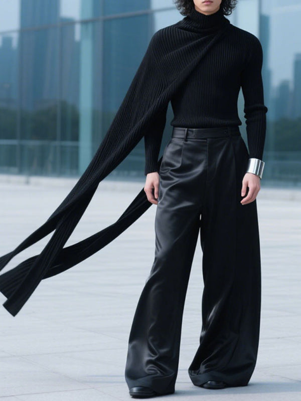 Men's Shawl Patchwork High Neck Long Sleeve Sweater SKUL29745