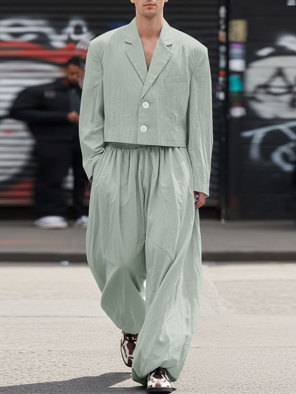 Men's Solid Color Textured Two Pieces Outfit SKUL48748