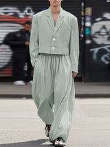 Men's Solid Color Textured Two Pieces Outfit SKUL48748