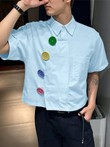 Men's Avant-Garde Asymmetrical Oversized Multi-Color Button Cropped Boxy Shirt SKUL60822