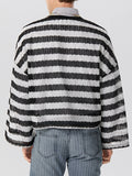 Mens Striped Knit Hollow Crew Neck T-Shirt SKUK28475