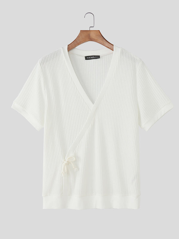 Mens Solid Color Textured Short Sleeve T-Shirt SKUL18990