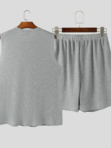 Men's Minimalist Textured Casual Two Pieces Outfit SKUL45251