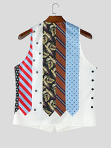 Men's Avant-Garde Deconstructed Multi-Pattern Tie Patchwork Slim Waistcoat SKUL70343