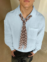 Men's Plaid Tie Chiffon Long Sleeve Shirt SKUL39907