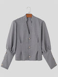 Mens Plaid Metal Button Long Sleeve Shirt SKUK41074