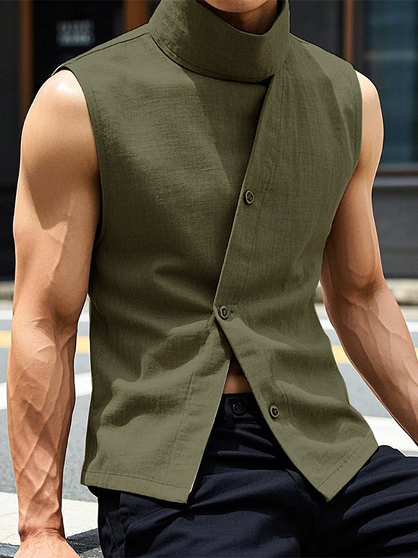 Mens Solid Color Half High Neck Sleeveless Shirt SKUL00853