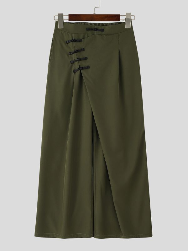 Men's Solid Color Frog Button Pant SKUL58740