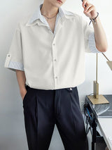 Men's Faux Two Piece Striped Color Block Short Sleeve Shirt SKUL36346