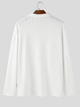 Men's Solid Color Textured Lapel Long Sleeve Shirt SKUL31645