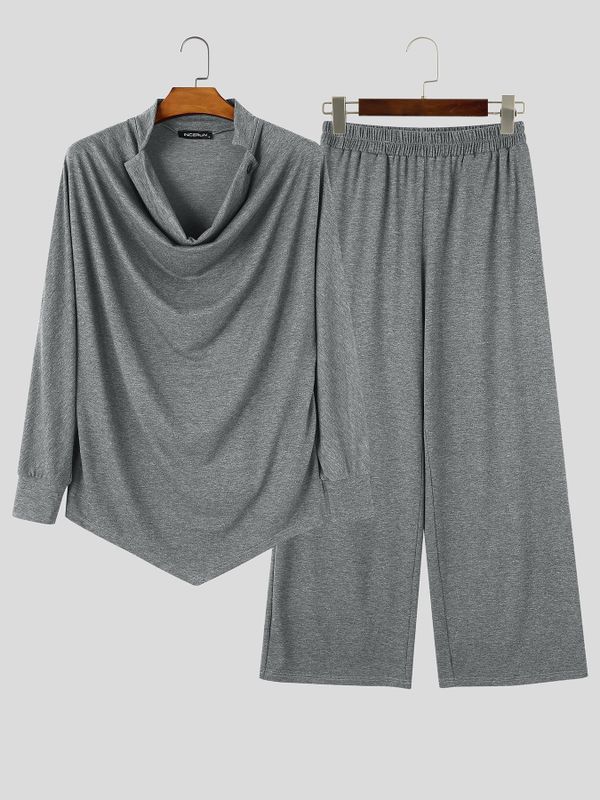 Men's Zen Minimalist Art Exhibition Draped Cowl Neck Two Pieces Outfit SKUL85351