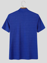 Men's Clean Fit Cocktail Party Fine Ribbed High Stretch Crystal Detail Fitted Short Sleeve Mock Neck T-shirt SKUL83260
