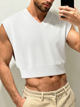Men's High-Street Avant-Garde Deep Drop-Armhole Cropped Ribbed Knit Tank SKUL68415