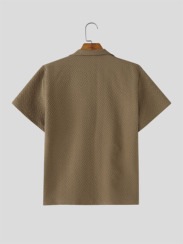 Mens Solid Color Textured Short Sleeve Shirt SKUL18000