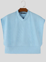 Men's High-Street Avant-Garde Deep Drop-Armhole Cropped Ribbed Knit Tank SKUL68415