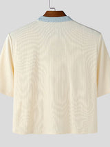 Men's Textured Contrast Color Cropped Short Sleeve T-shirt SKUL47901