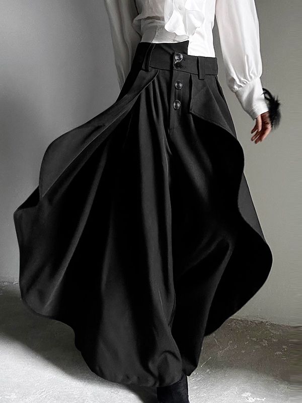 Men's Avant-Garde Victorian Hakama-Style Maxi Wide-Leg Skirt-Pant SKUL73674