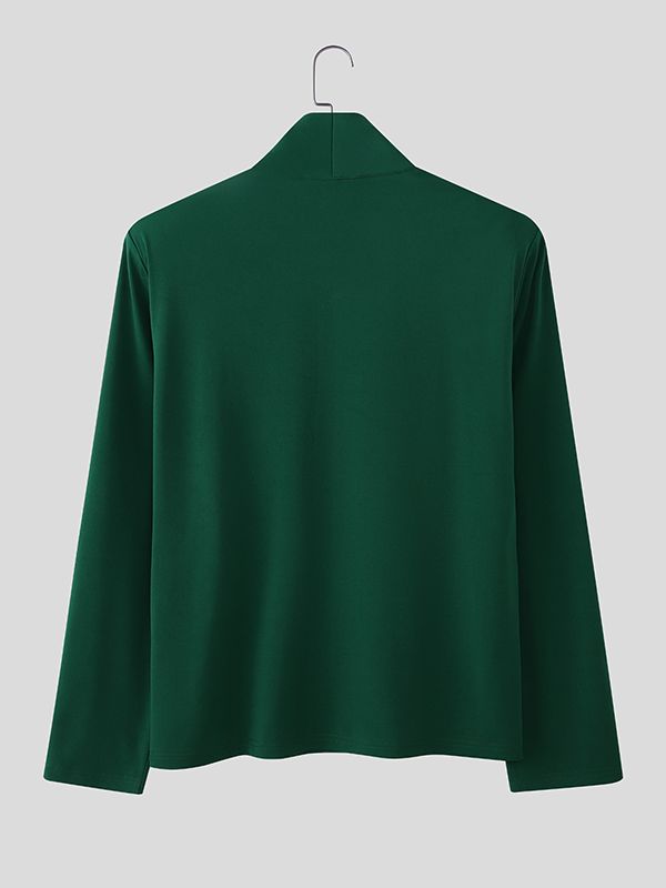 Men's Solid Color Asymmetric Placket Collar Long Sleeve Shirt SKUL50052