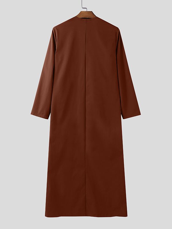 Men's Solid Color Long Hem Casual Long Sleeve Shirt SKUL31877