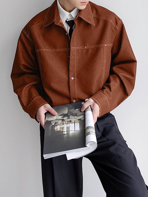 Men's Contrast Stitch Long Sleeve Shirt SKUL32781