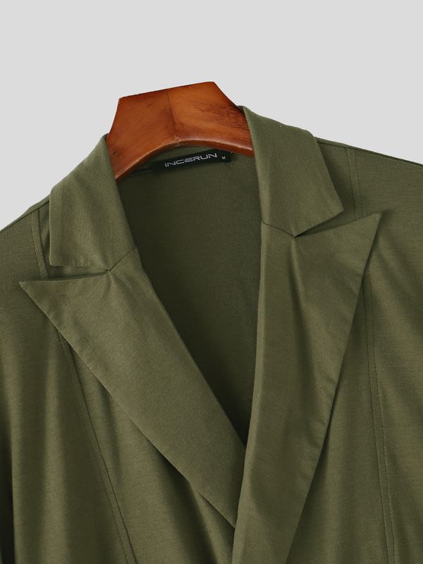 Men's Romantic Avant-Garde Double-Breasted Plunge Muscle-Fit Long Sleeve Shirt SKUL77303