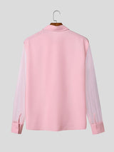 Men's Avant-Garde Romantic Sheer Mesh Ruffled Front Button-Down Shirt SKUL63169