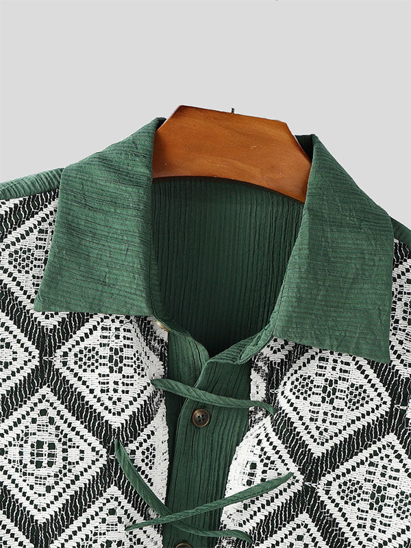 Mens Lace Patchwork Casual Short Sleeve Shirt SKUL21528