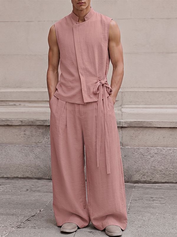 Men's Neo-Chinese Zen Asymmetrical Wrap Two Pieces Outfit SKUL79239