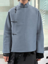 Men's Solid Color Frog Button Long Sleeve Shirt SKUL40230