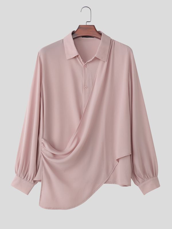 Men's Avant-Garde Semi-Sheer Asymmetrical Draped Chiffon Shirt SKUL79227