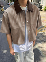 Men's Striped Utility Cropped Short Sleeve Shirt SKUL58669