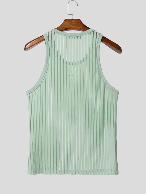 Men's Clubwear Sheer Burnout Vertical Stripe Muscle Tank SKUL73692