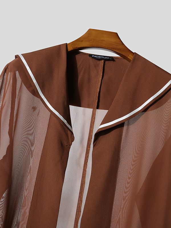 Men's Sheer Mesh Sailor Collar Two Pieces Outfit SKUL39032