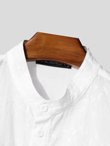 Men's Minimalist Floral Jacquard Stand Collar Cropped Short Sleeve Shirt SKUL75669