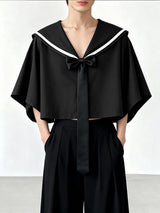 Men's Solid Color Sailor Collar Cropped Short Sleeve Shirt SKUL45413