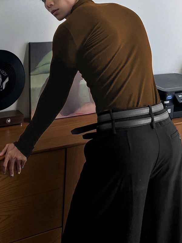 Men's Textured Knit Lapel Long Sleeve T-Shirt SKUL32787